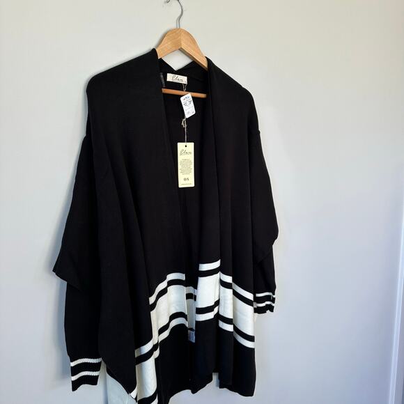Elan Striped Cardigan Poncho Black White O/S NWT - Picture 3 of 10